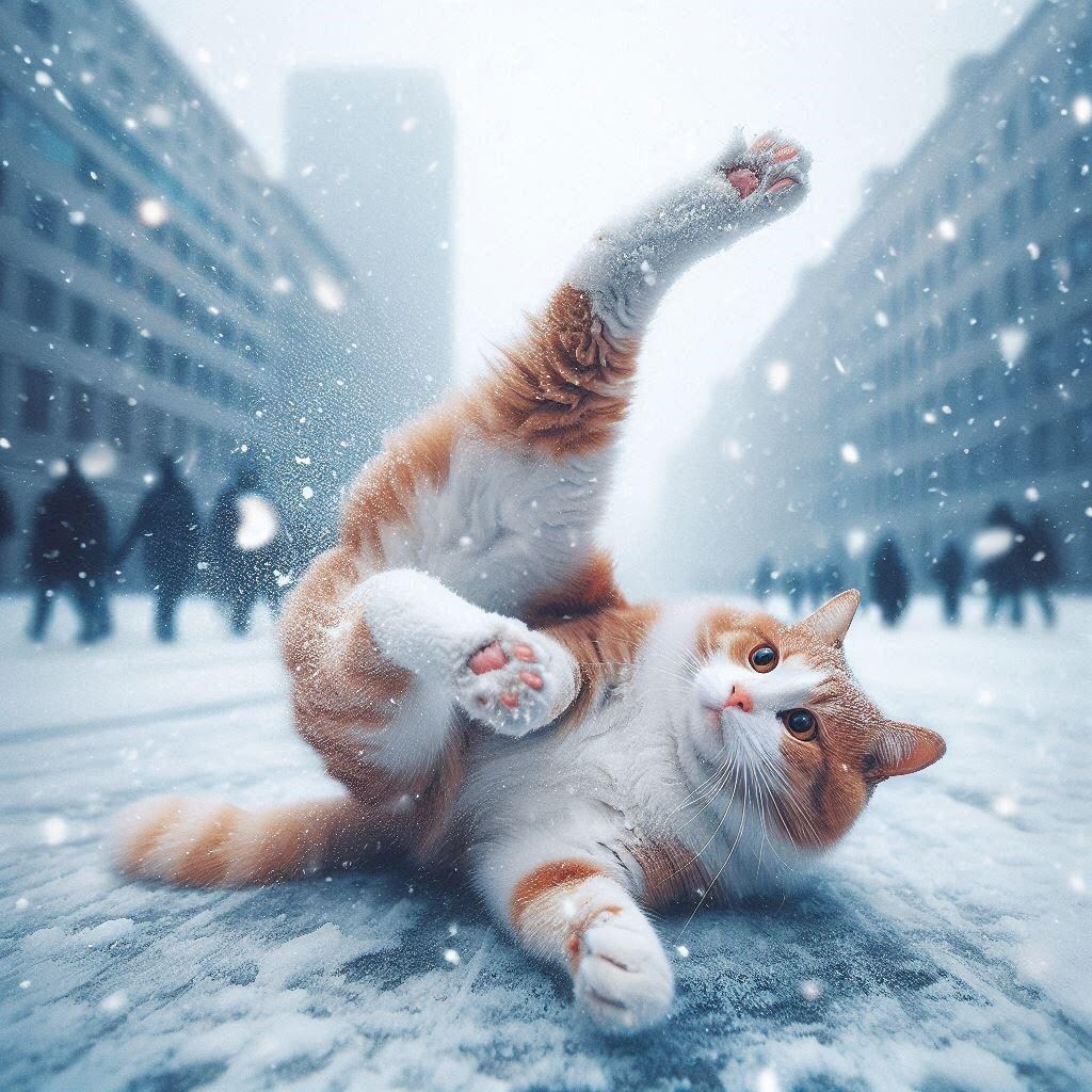 スノーダンスする猫