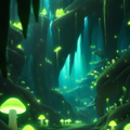 洞窟で緑に光るキノコ 2枚目