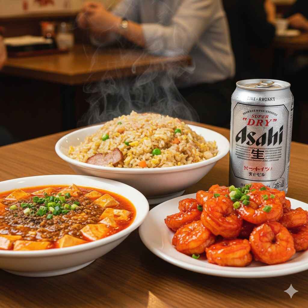 【晩飯】チャーハン、麻婆豆腐、エビチリ、キンキンのやつ