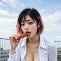 一緒に弁当　ピンクメッシュの先輩　ソーセージ好き② 4枚目