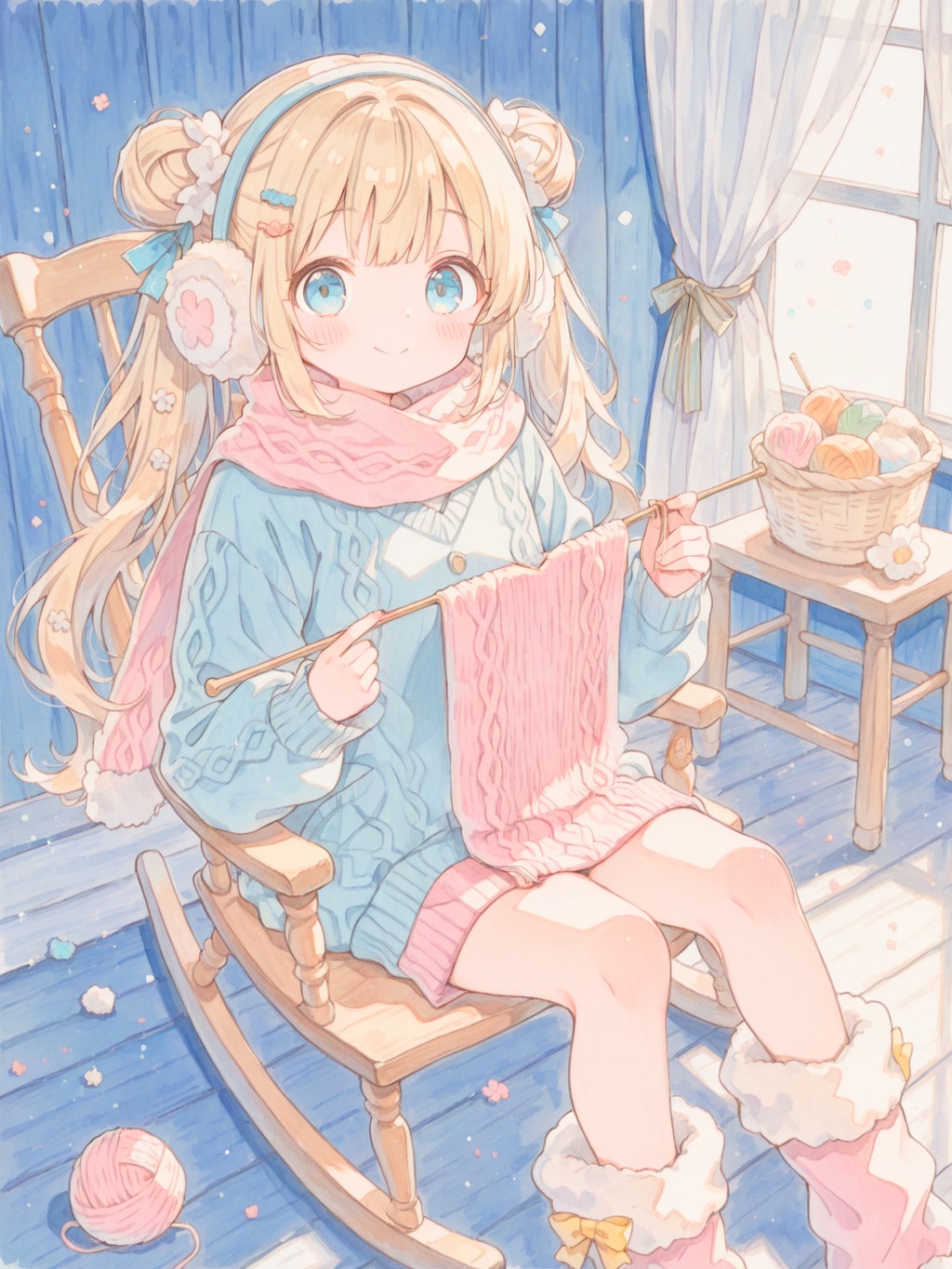 心を込めて毛糸をあみあみ