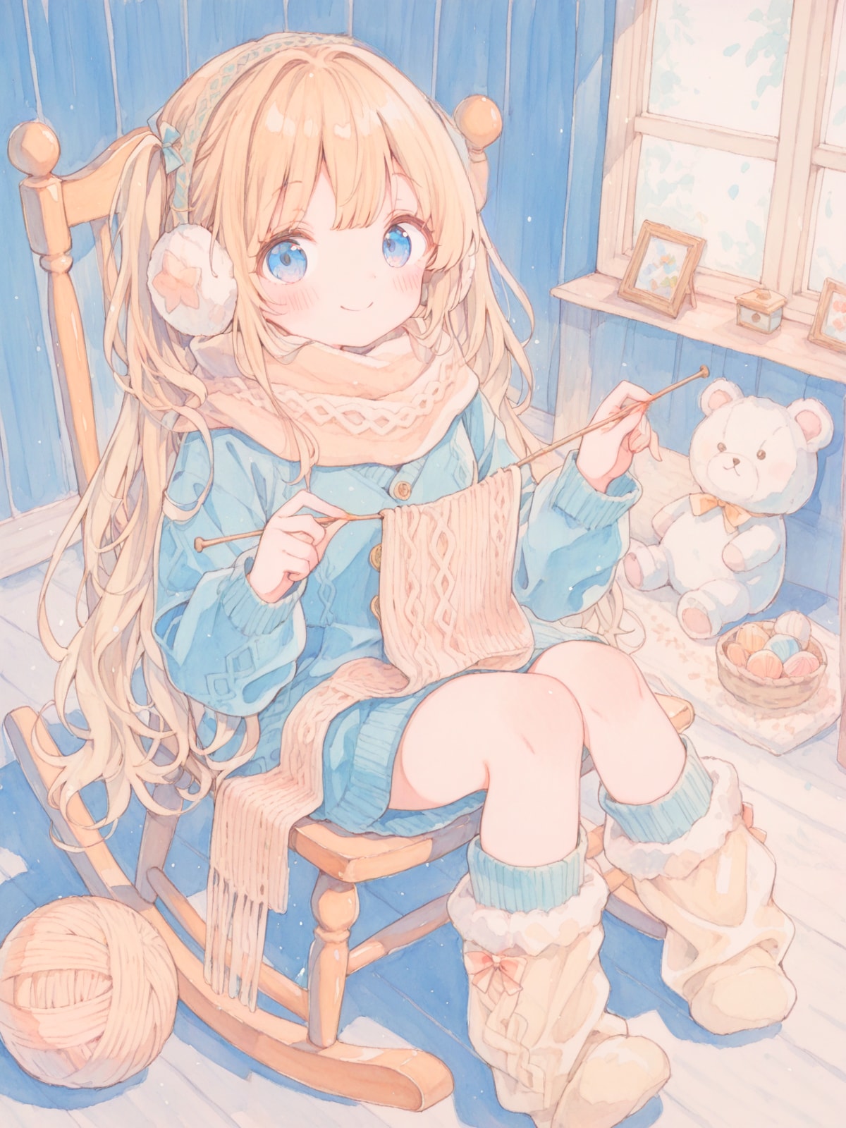 心を込めて毛糸をあみあみ | の人気AIイラスト・グラビア