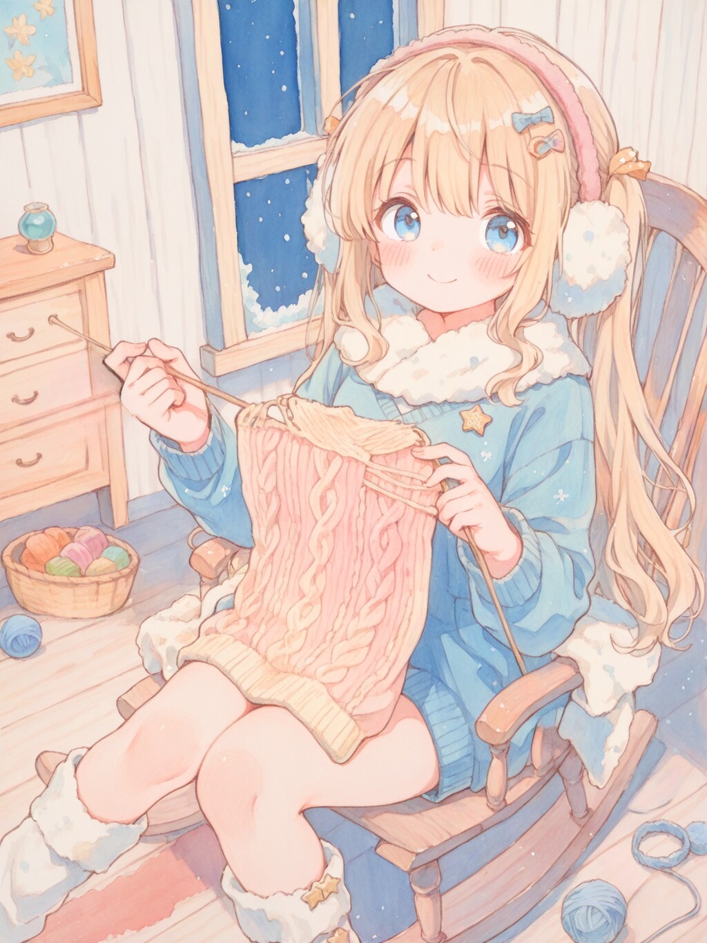 心を込めて毛糸をあみあみ