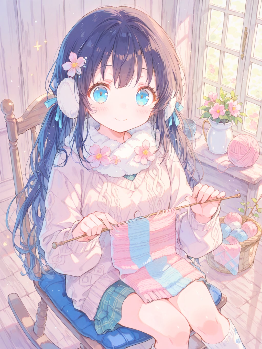 心を込めて毛糸をあみあみ