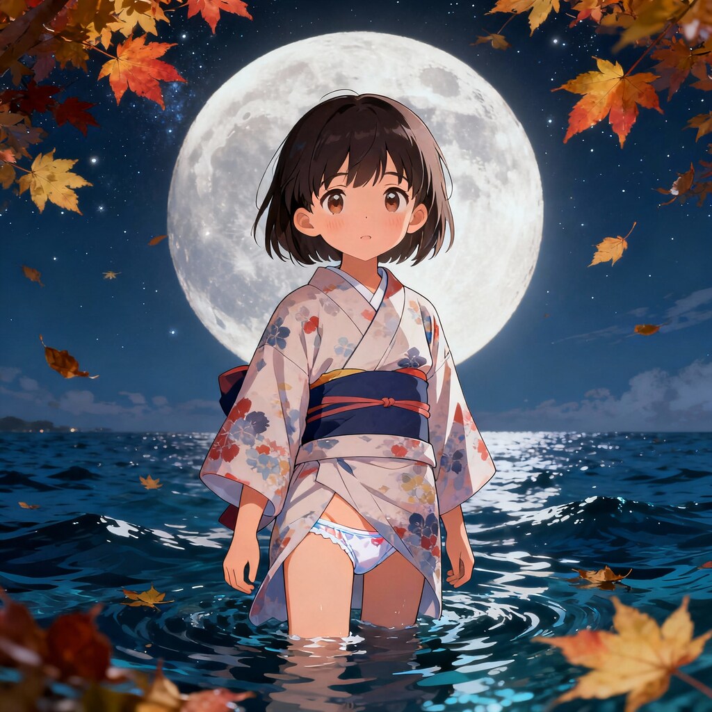 紅葉と女の子。