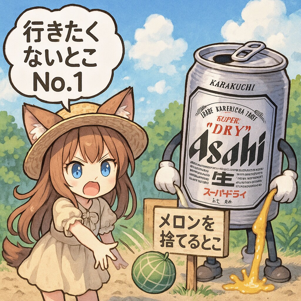 メロンを捨てるとこのビール缶と小さな女の子