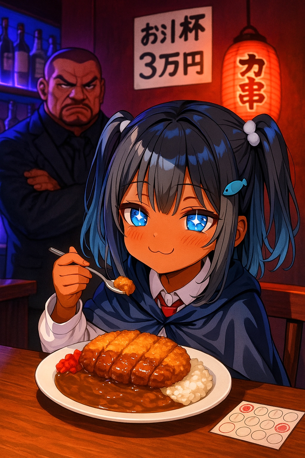 常連となったバーでカツカレーを食べるこなつちゃん