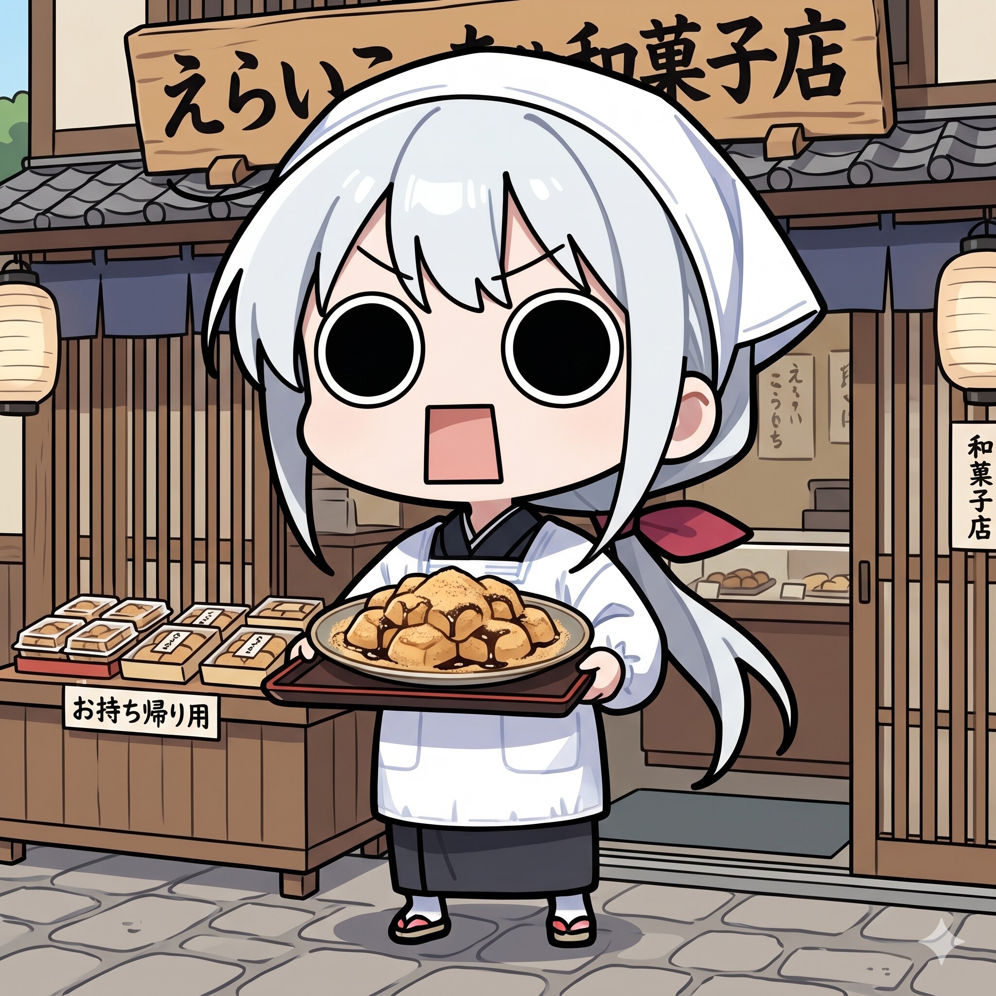 わらび餅を提供するえらいこっちゃ嬢