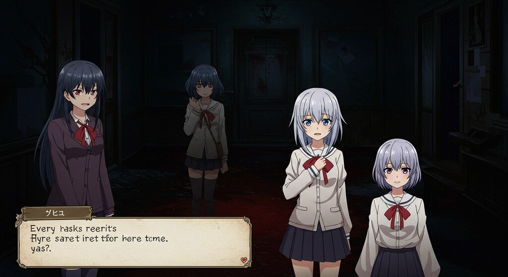 ホラーノベル系ゲーム風（2000年代頃？）のイラスト＆最後の2枚はその頃の洋ゲーアドベンチャーゲーム風ｗ