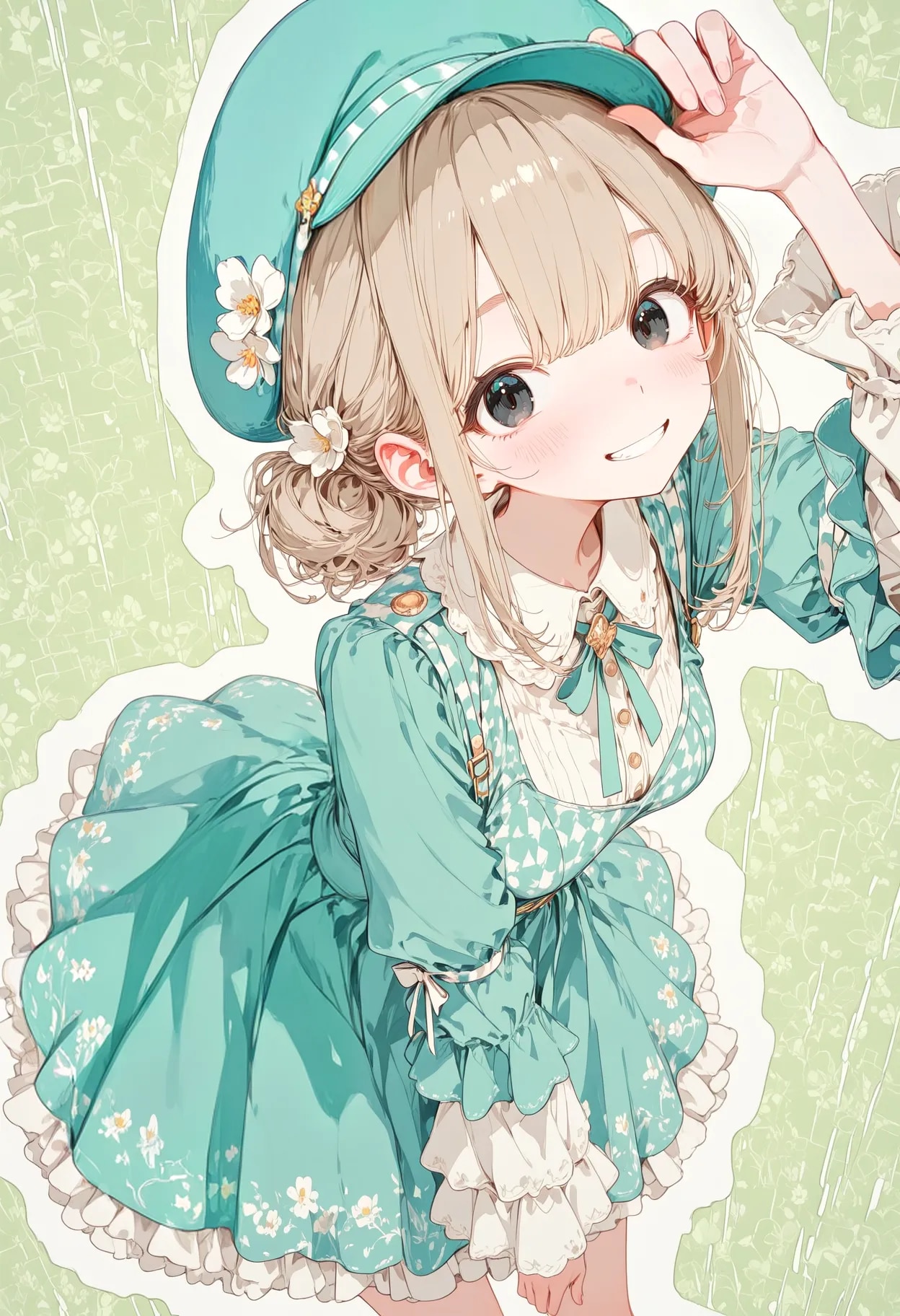 パステルグリーンのドレスを着て街中へお買い物♪ | の人気AIイラスト・グラビア