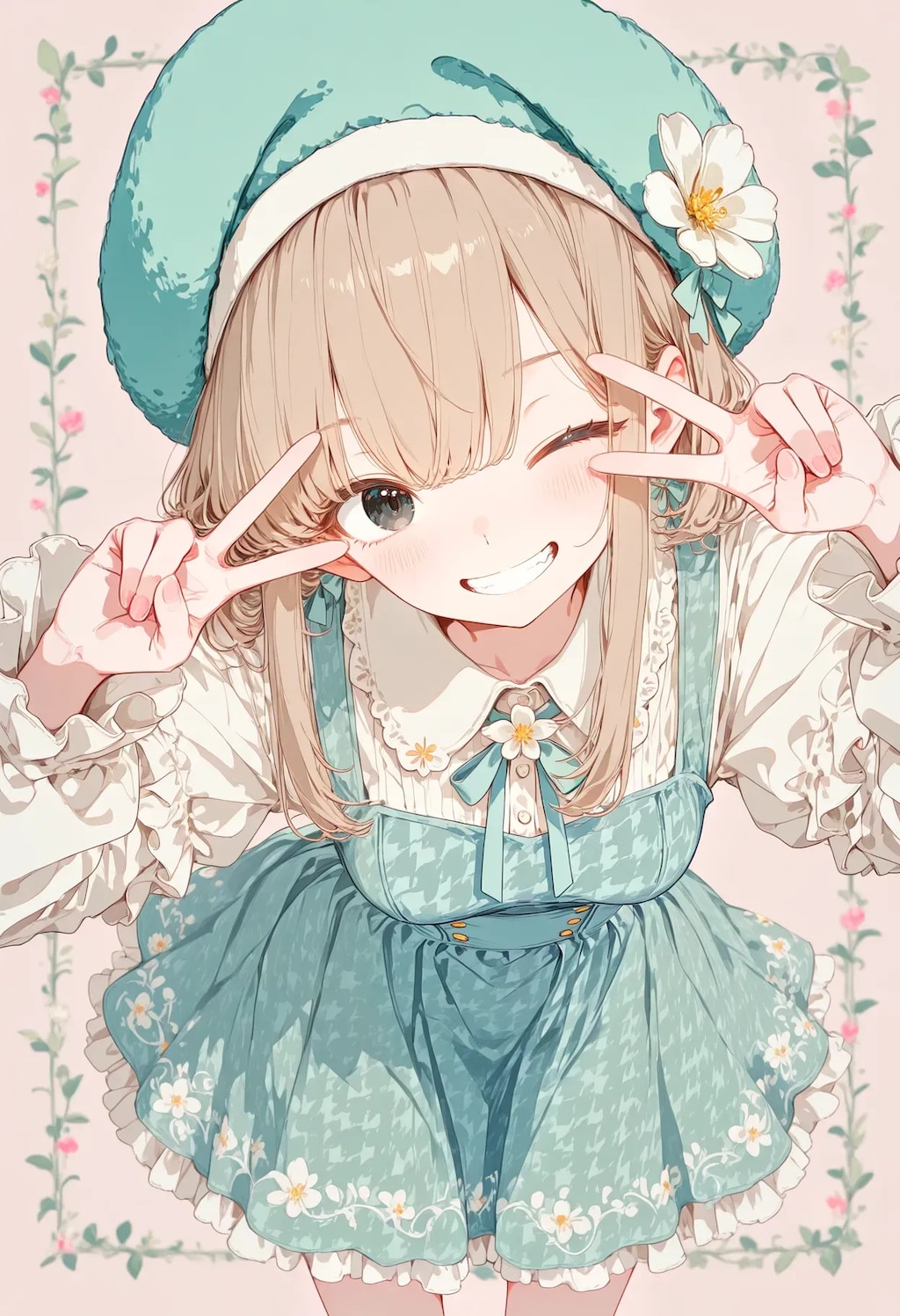 パステルグリーンのドレスを着て街中へお買い物♪