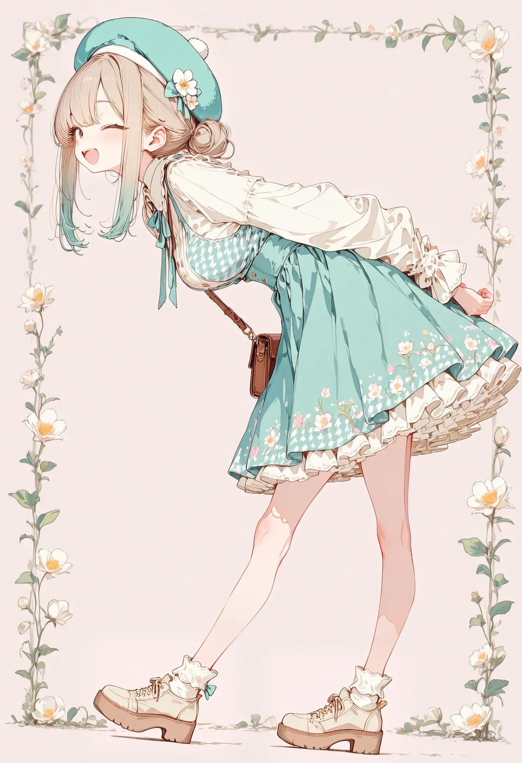 パステルグリーンのドレスを着て街中へお買い物♪