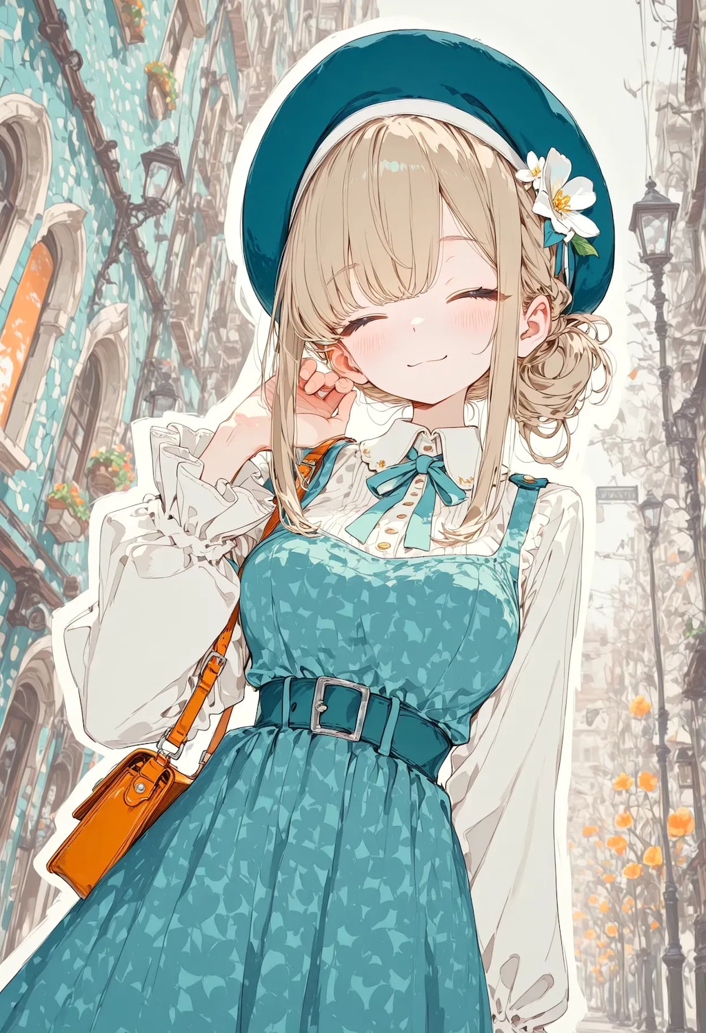 パステルグリーンのドレスを着て街中へお買い物♪