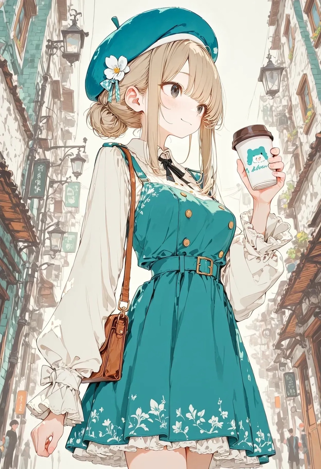 パステルグリーンのドレスを着て街中へお買い物♪