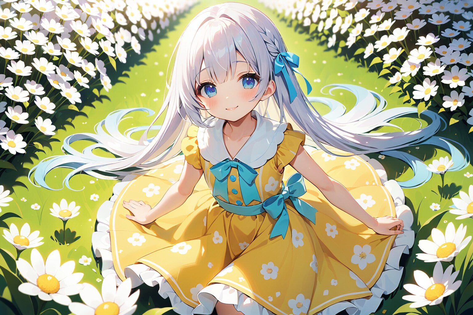 花畑と銀髪ちゃん | の人気AIイラスト・グラビア