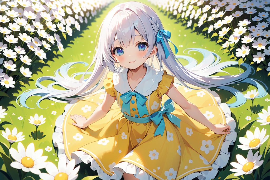 花畑と銀髪ちゃん