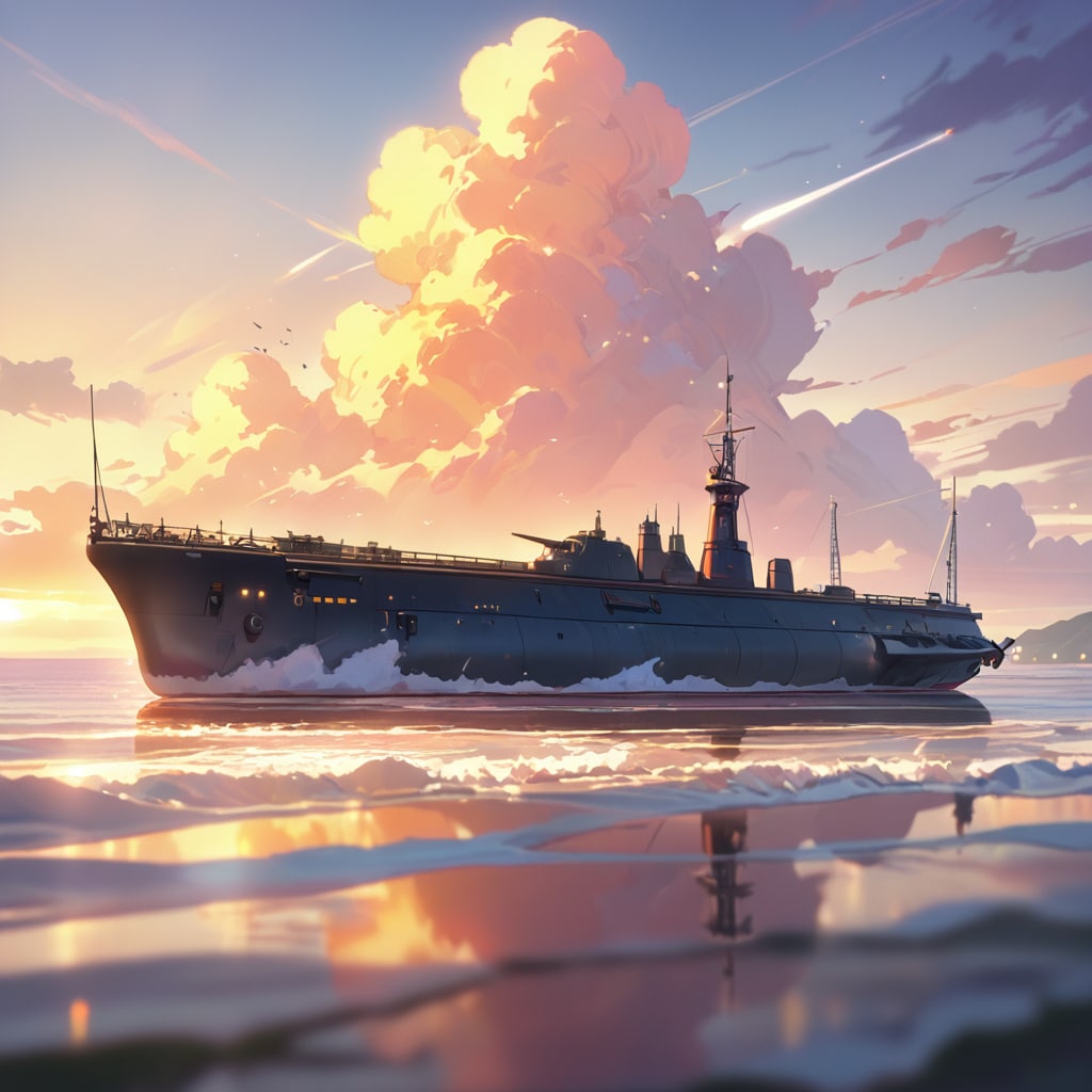 軍艦と夕暮れ | の人気AIイラスト・グラビア