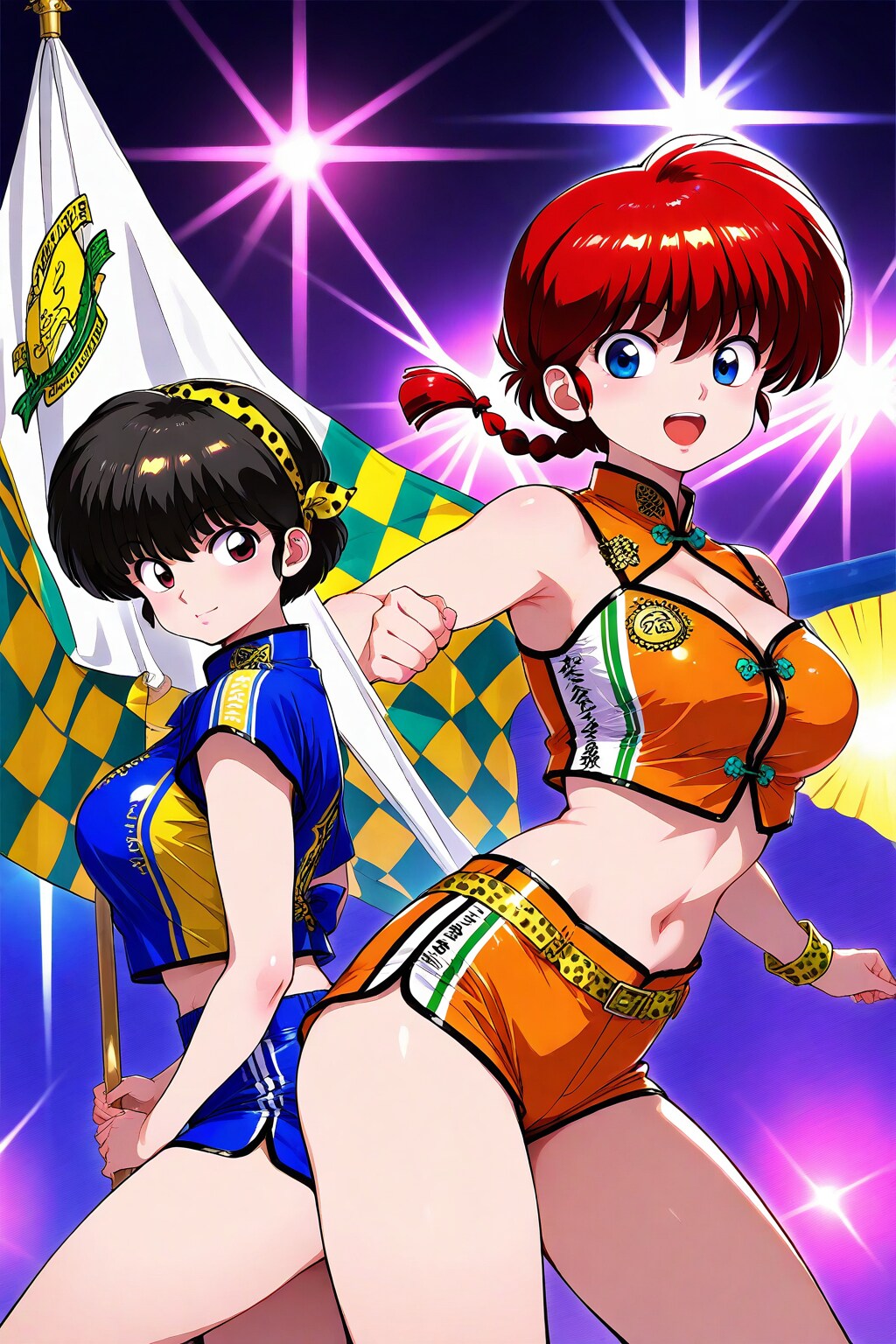 らんま1/2のシャンプーが旗包を着て妖艶に微笑んでいる