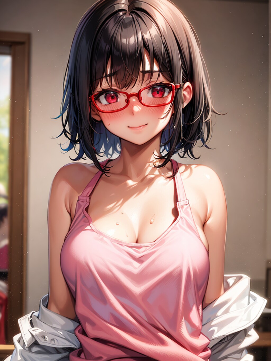 恥ずかしがってる内気巨乳メガネっ娘