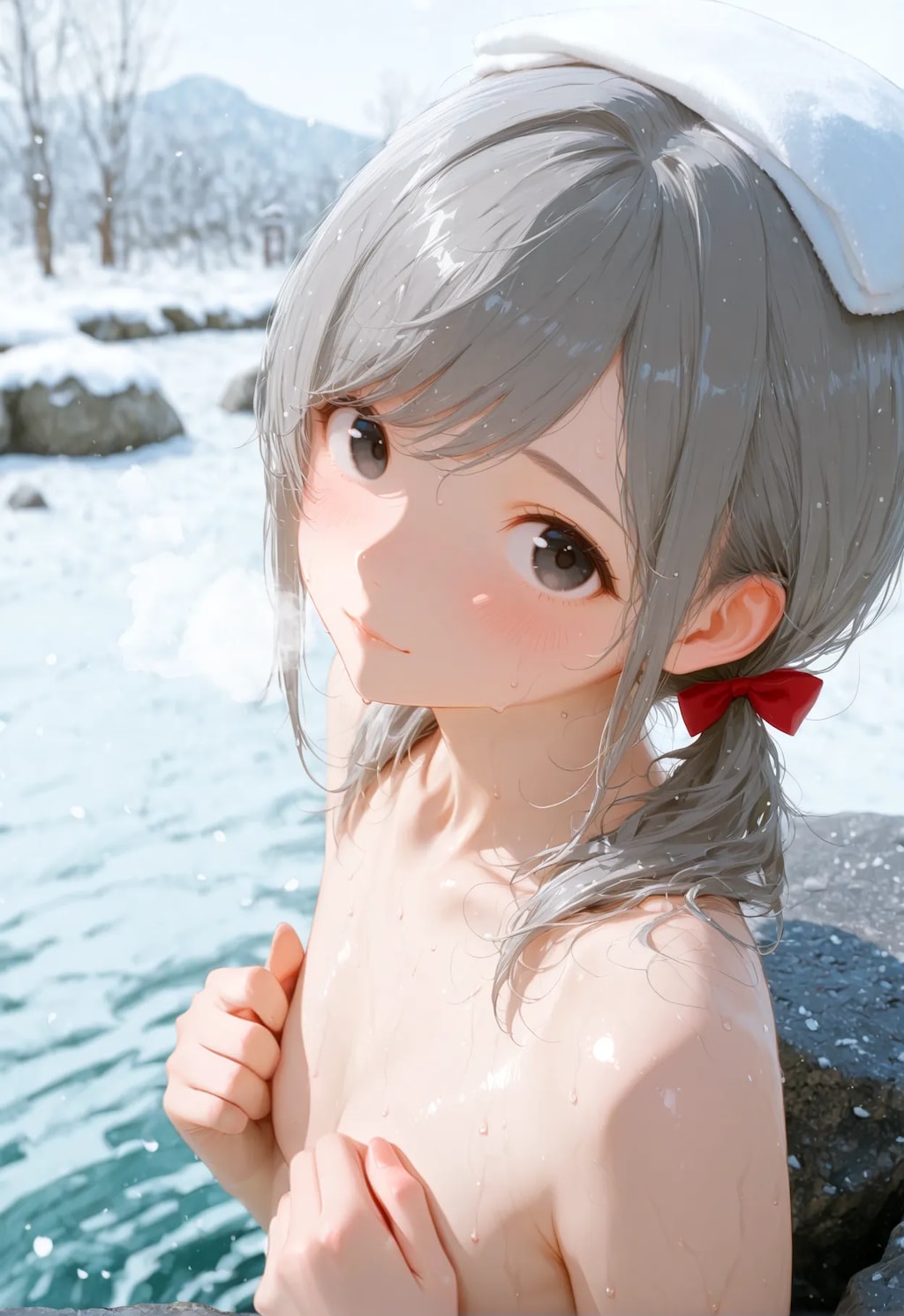 雪の降る露天風呂