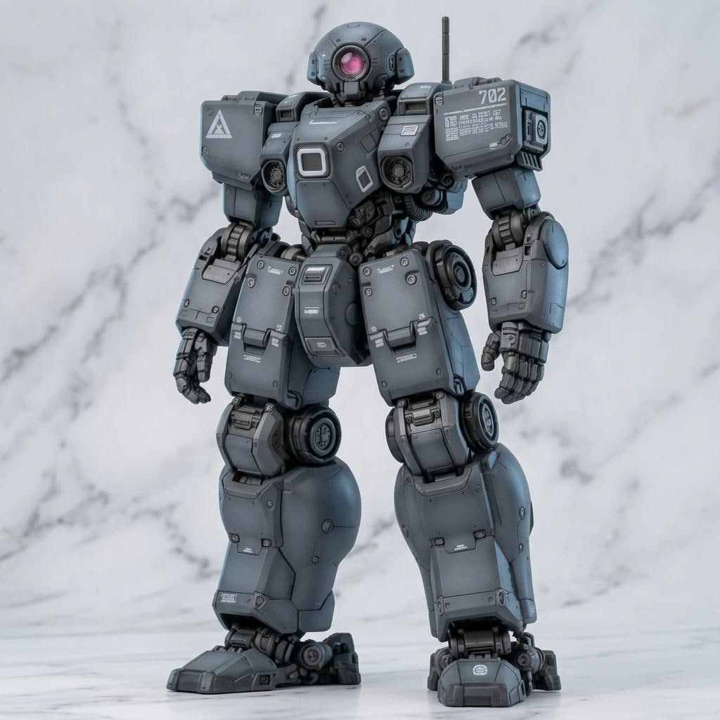 AIガチャ戦機 量産機 立ち絵＆フィギア（同一イラストからのフィギア塗装生成差分 初期型カラー／最終生産型ロービジビリティカラー）