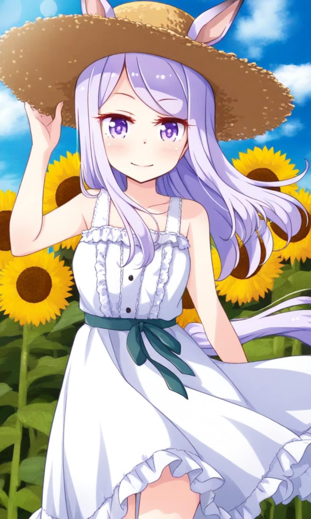 メジロマックイーン 麦わら帽子とワンピース ひまわり畑