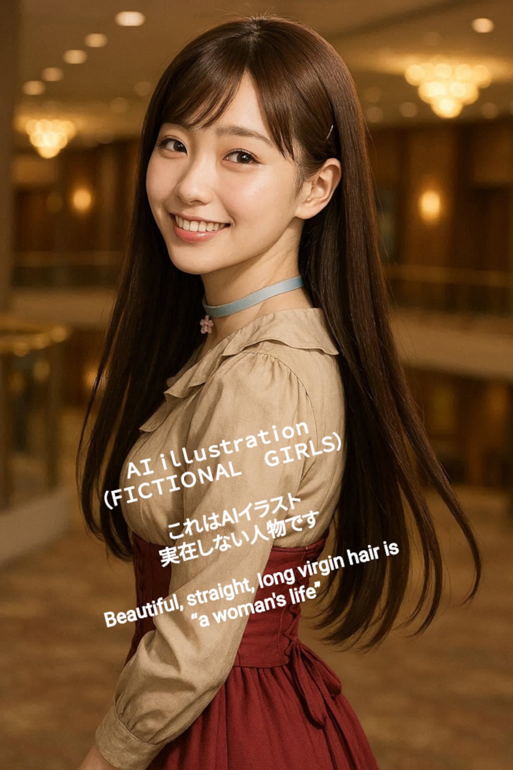 振り向くストレートロングヘア美少女