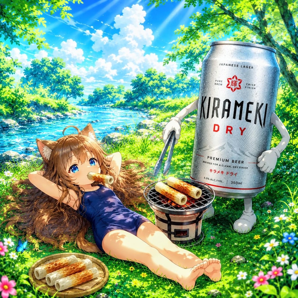 チクワを咥えて空を眺める小さな女の子