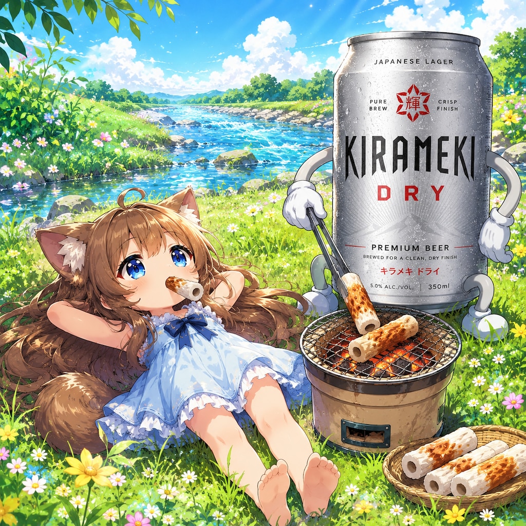 チクワを咥えて空を眺める小さな女の子