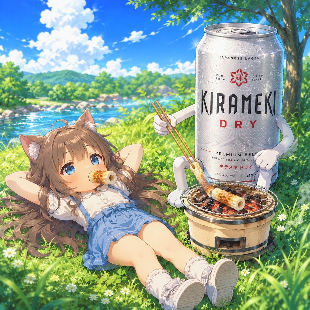 チクワを咥えて空を眺める小さな女の子