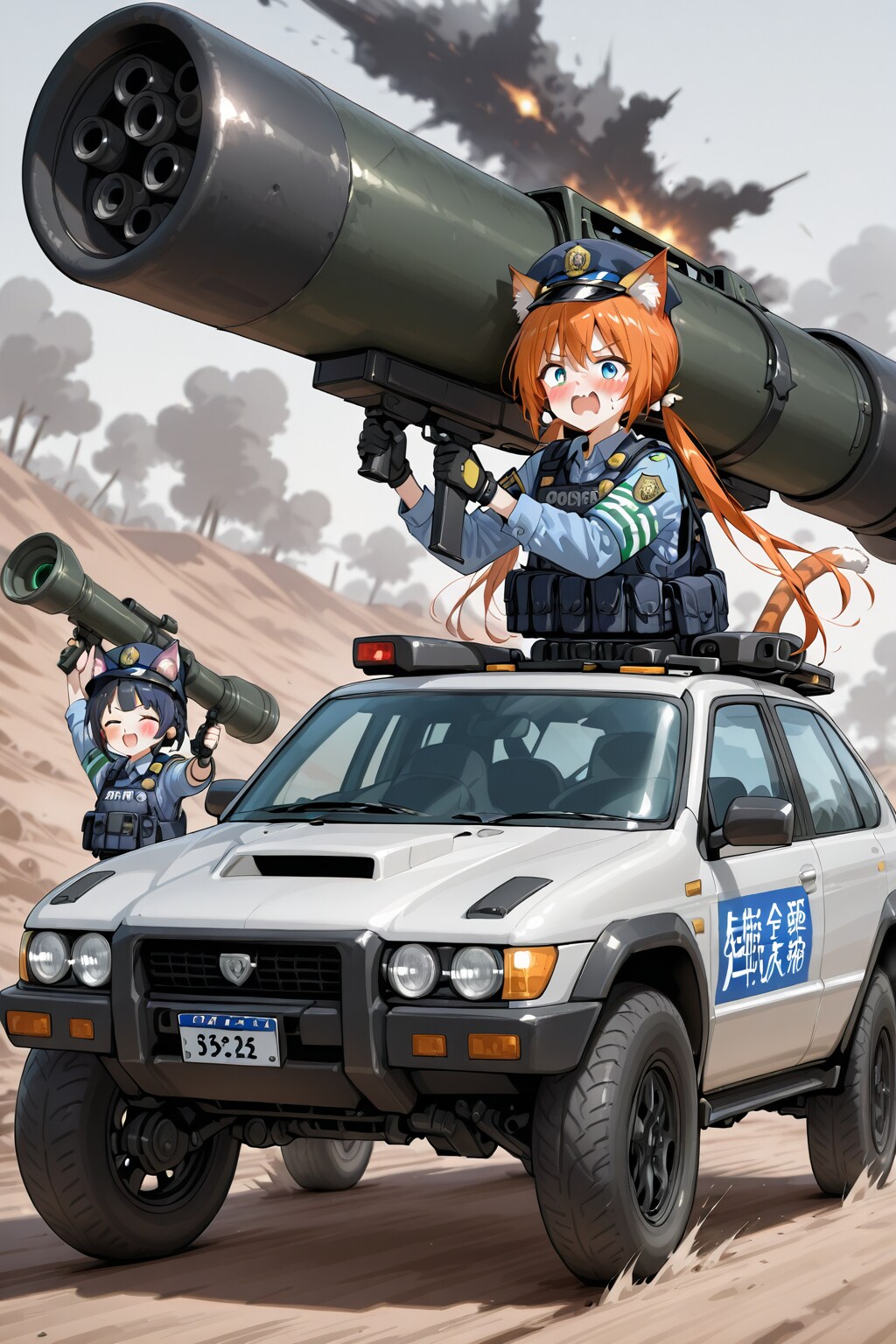 ロケットランチャーを構える猫耳お巡りさん