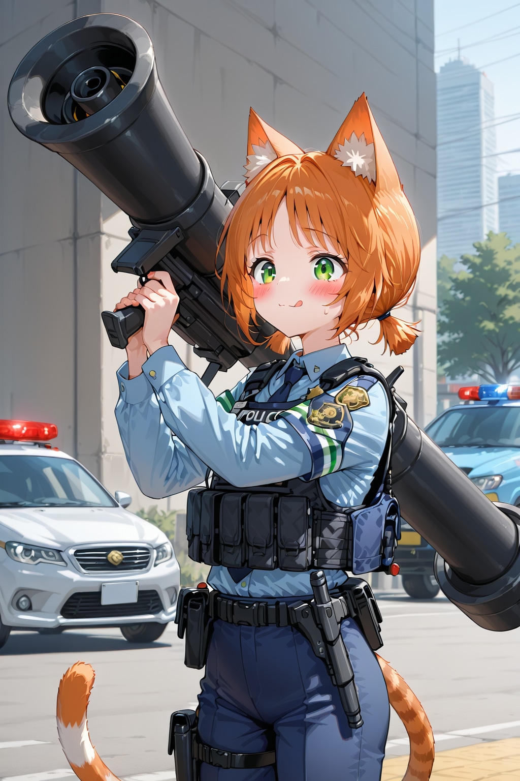 ロケットランチャーを構える猫耳お巡りさん