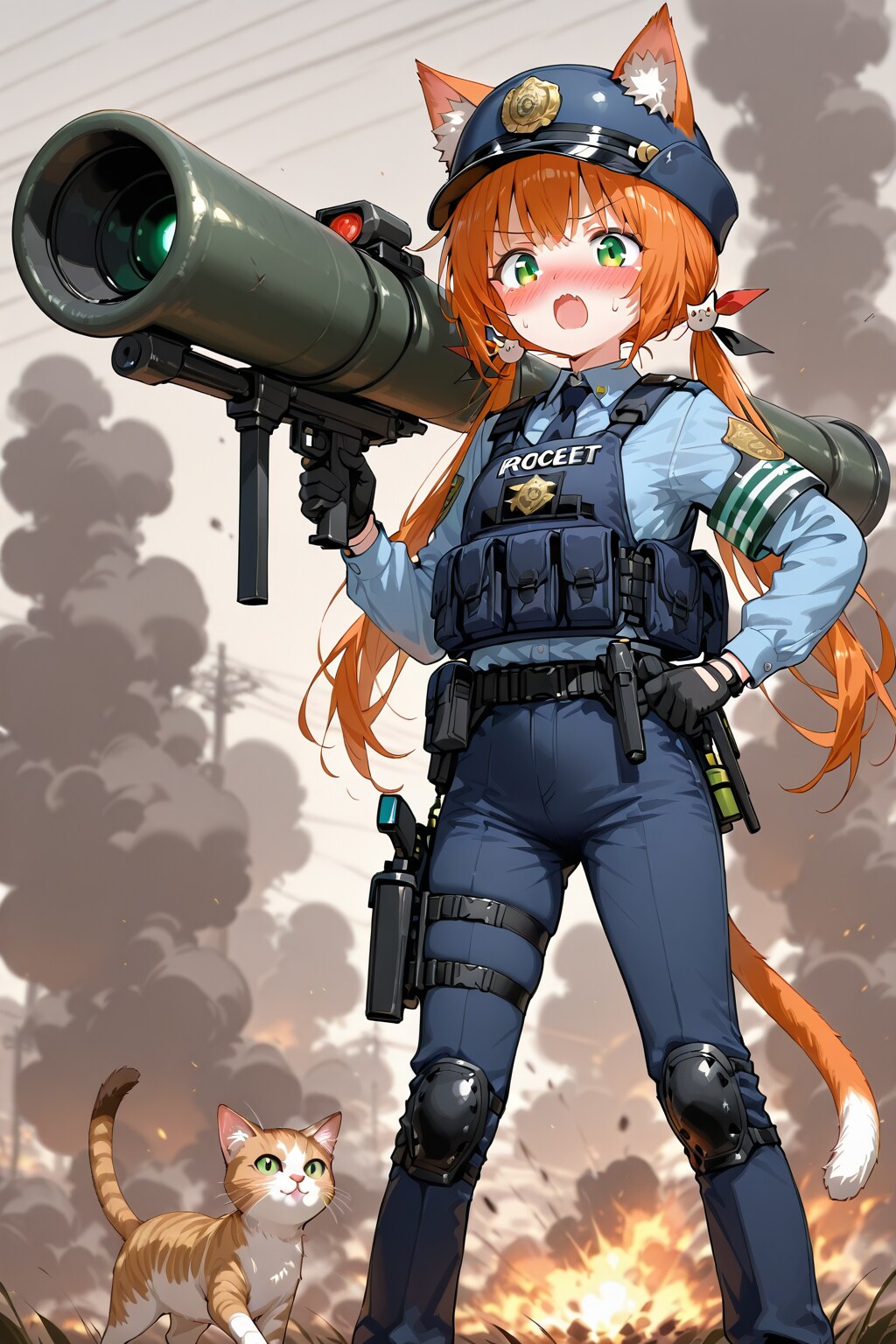 ロケットランチャーを構える猫耳お巡りさん