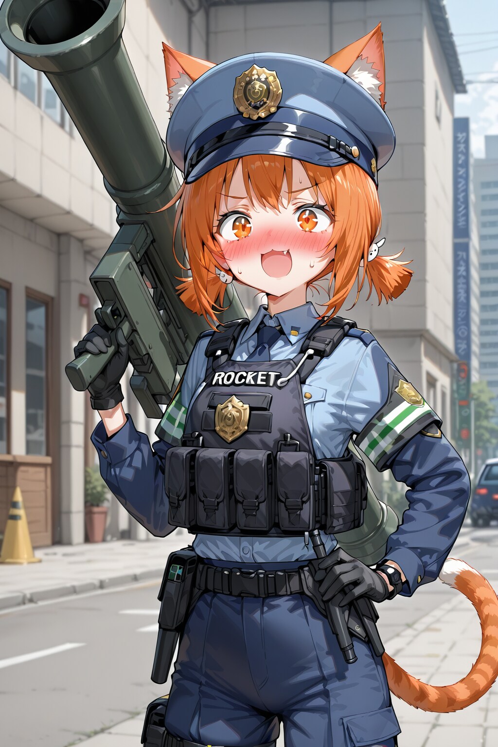 ロケットランチャーを構える猫耳お巡りさん