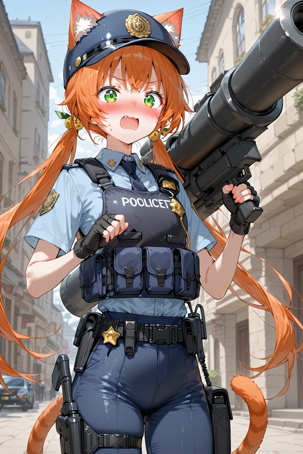 ロケットランチャーを構える猫耳お巡りさん