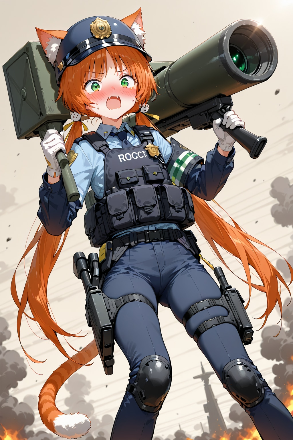 ロケットランチャーを構える猫耳お巡りさん