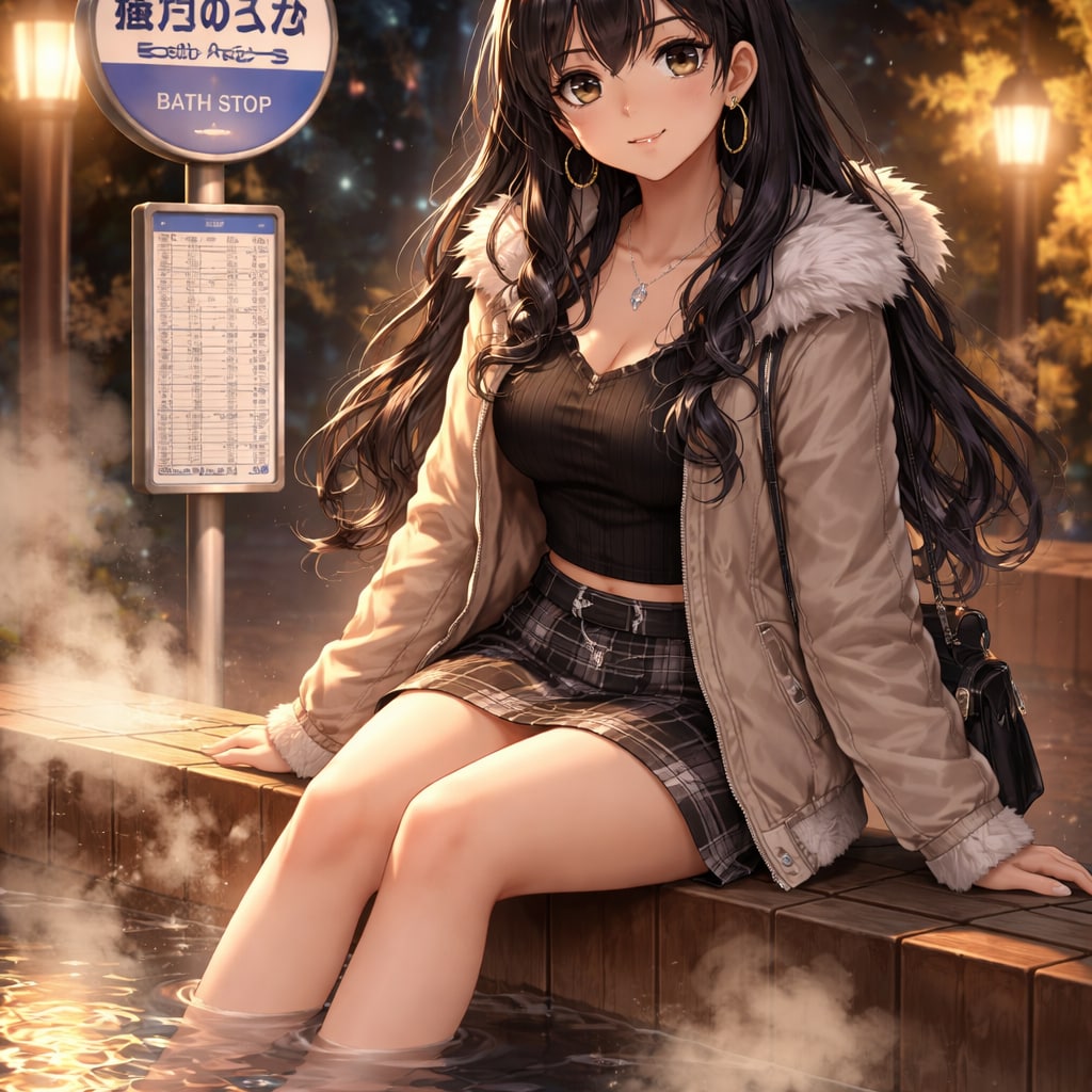 足湯で待つバス停