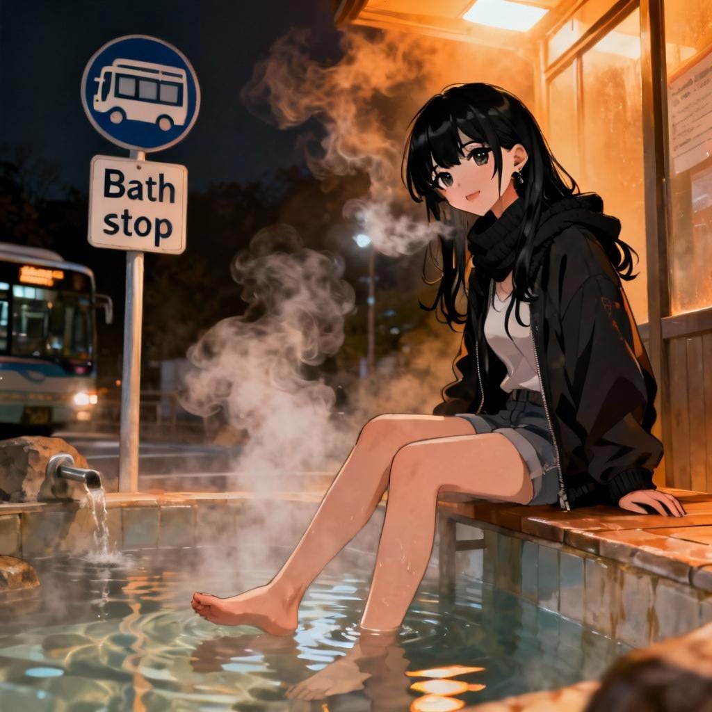 足湯で待つバス停