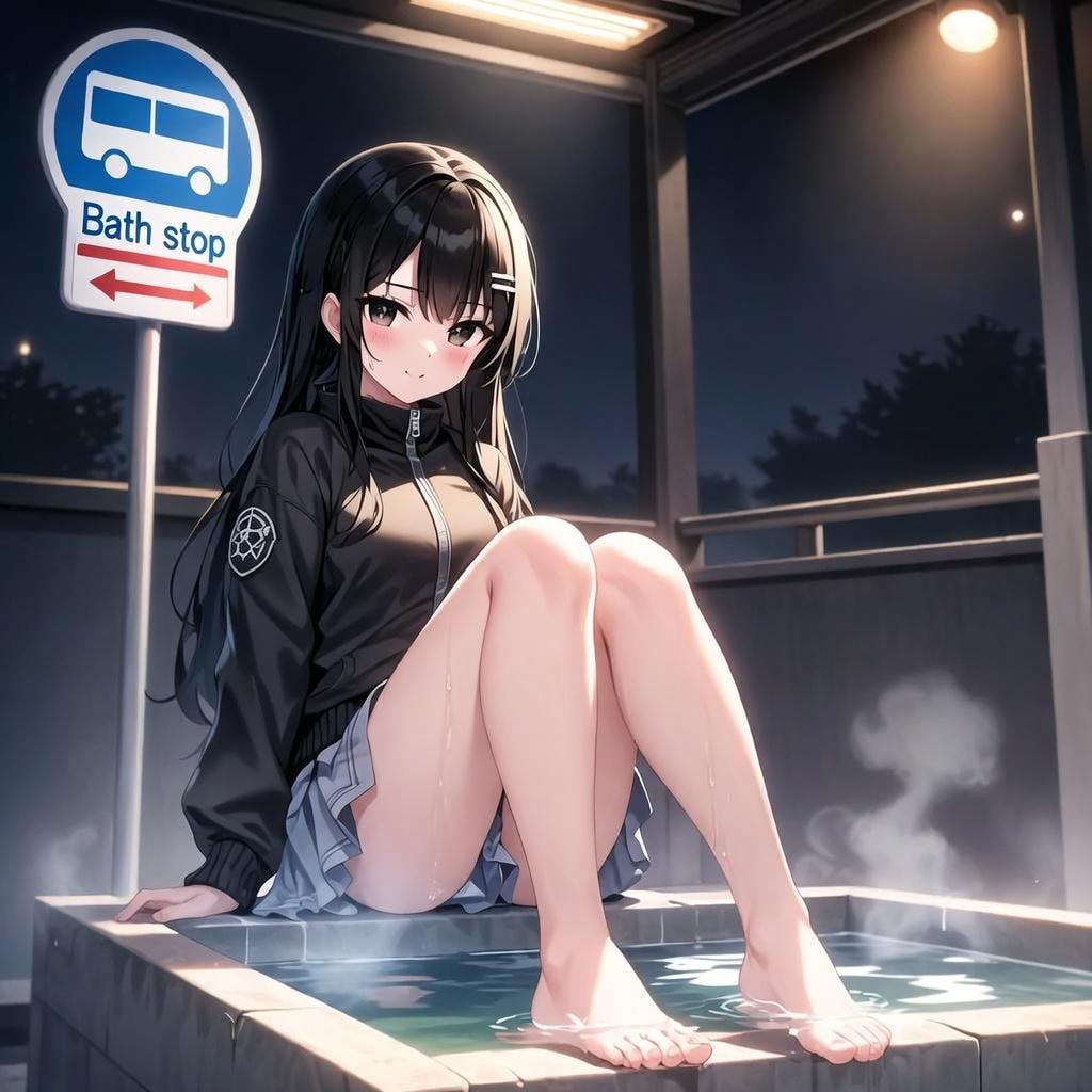 足湯で待つバス停