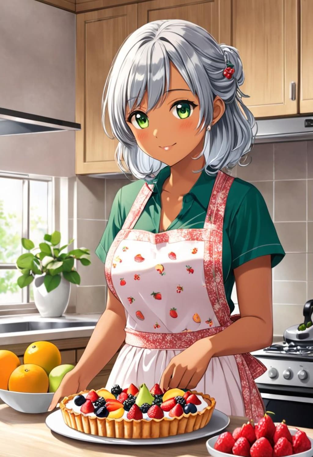 お菓子作りをする褐色お姉さん