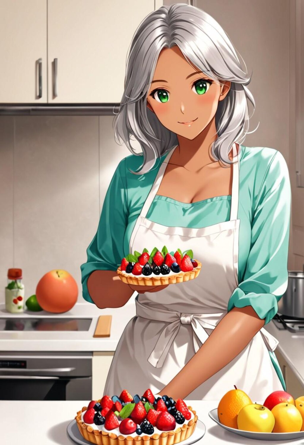 お菓子作りをする褐色お姉さん