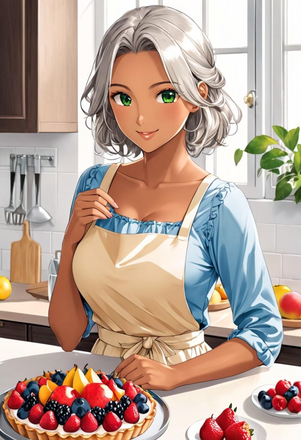 お菓子作りをする褐色お姉さん