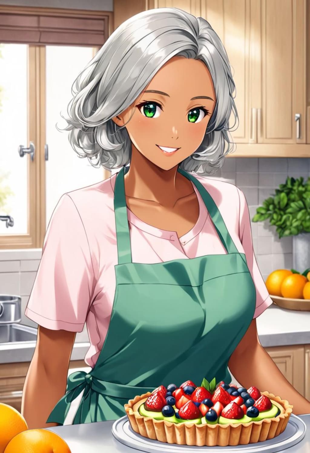 お菓子作りをする褐色お姉さん