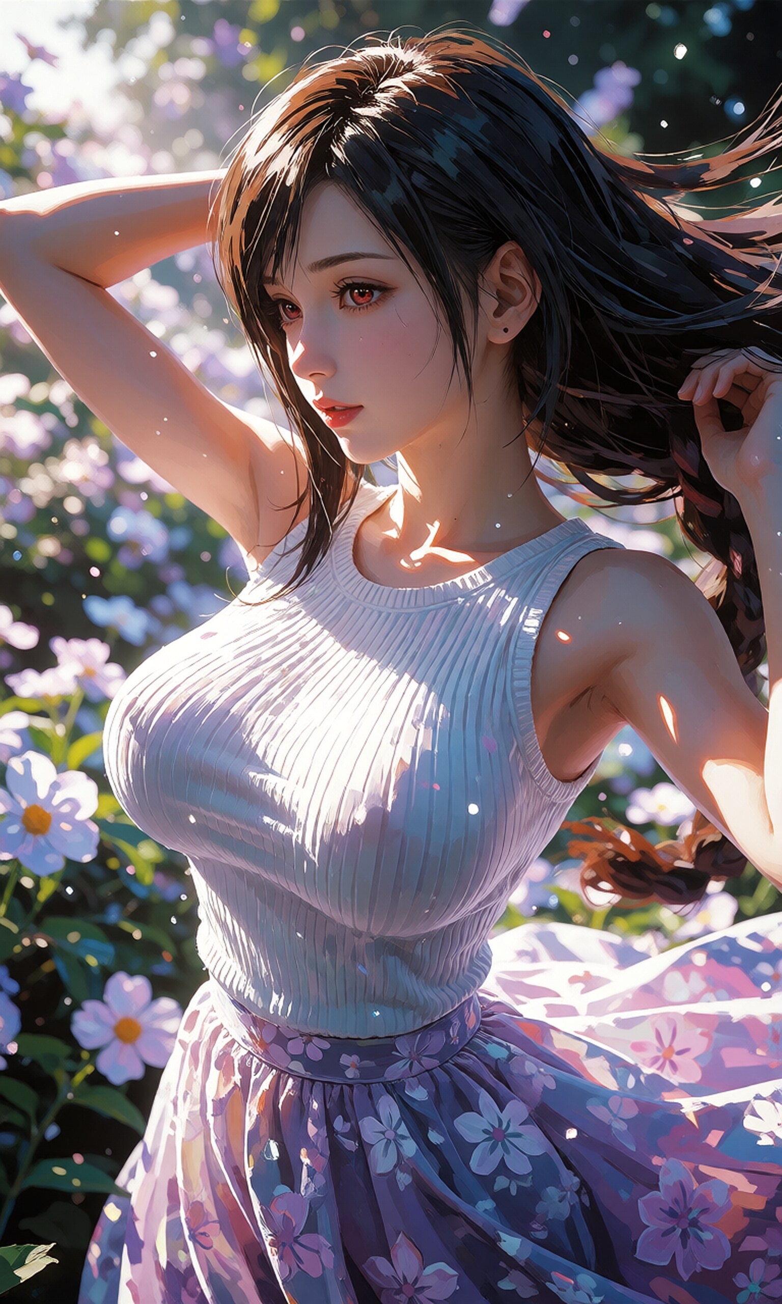 ニットトップと花柄スカートのティファさん