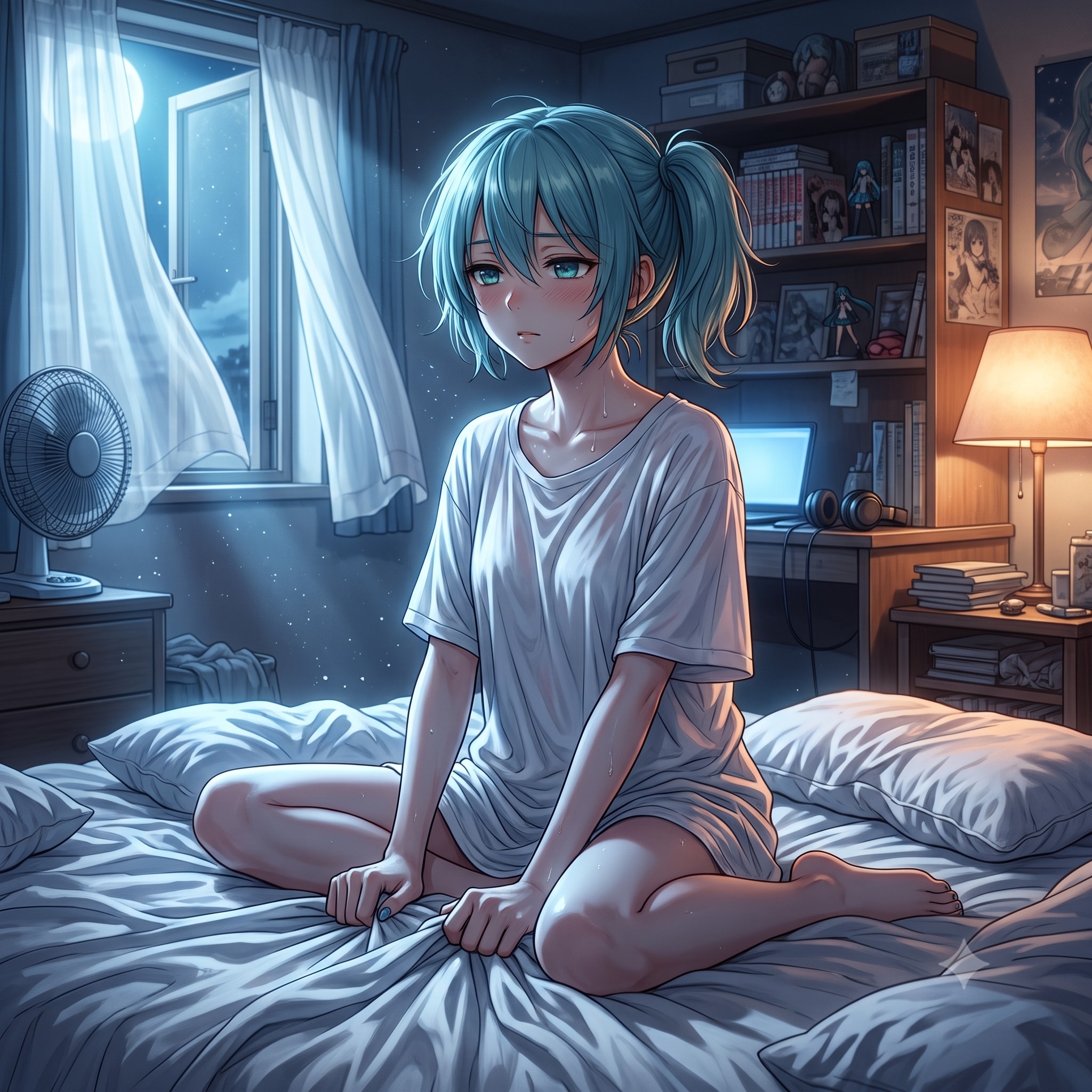 寝苦しい夜のミクさん💦