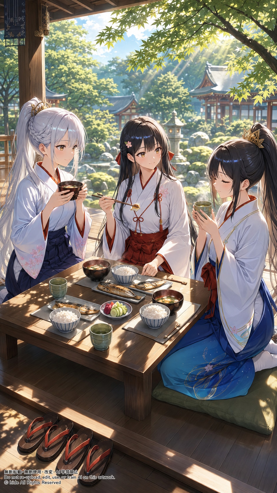 神楽さんたち、庭先の朝ごはん | の人気AIイラスト・グラビア