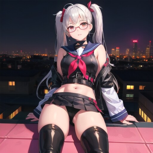 銀髪ツインテセーラー美女