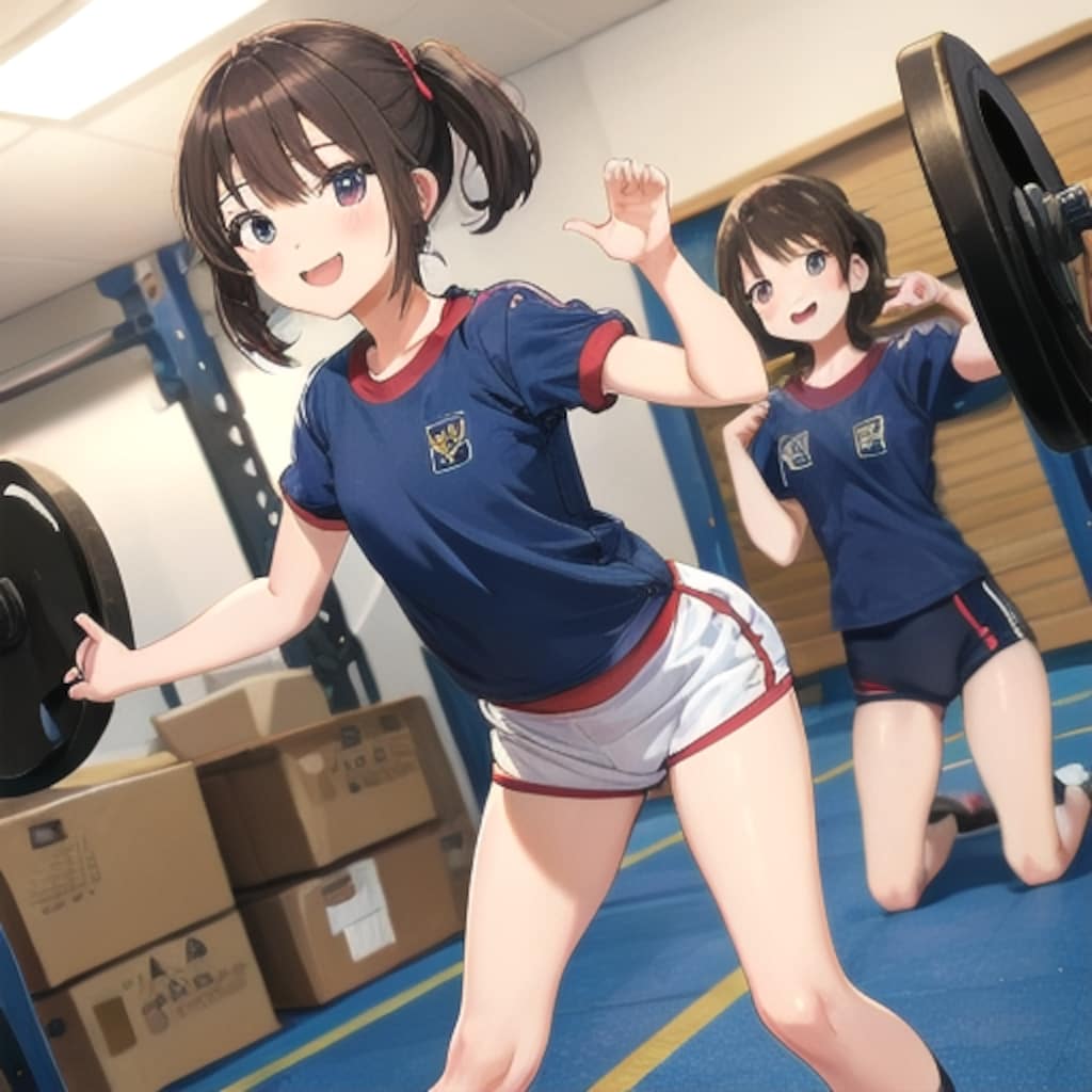 バーベル持ち上げてるつもりー