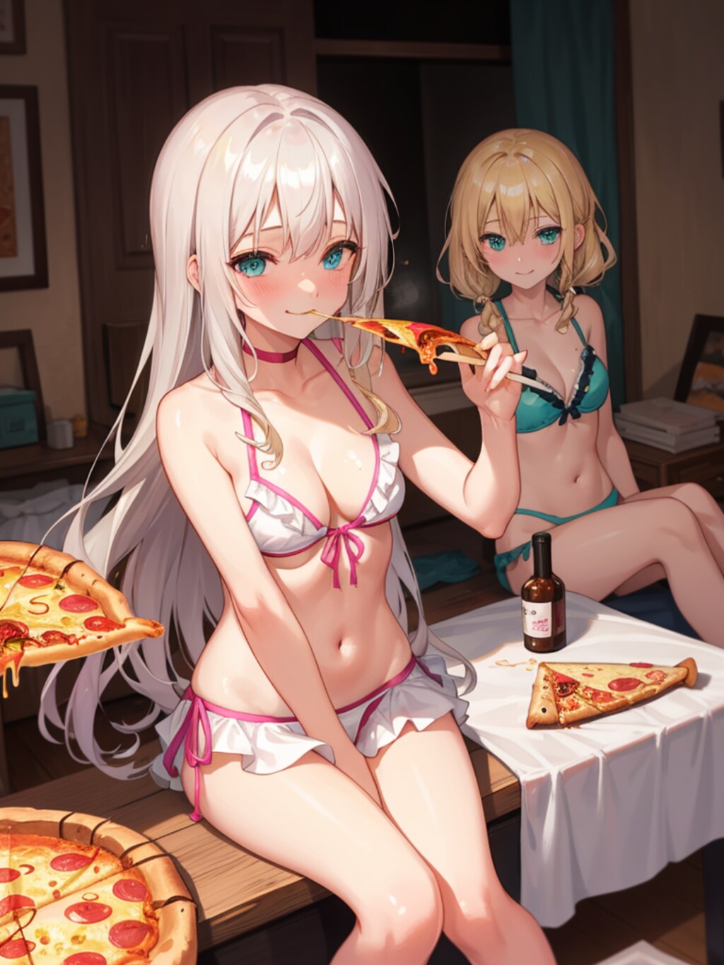ディナーはピザです。