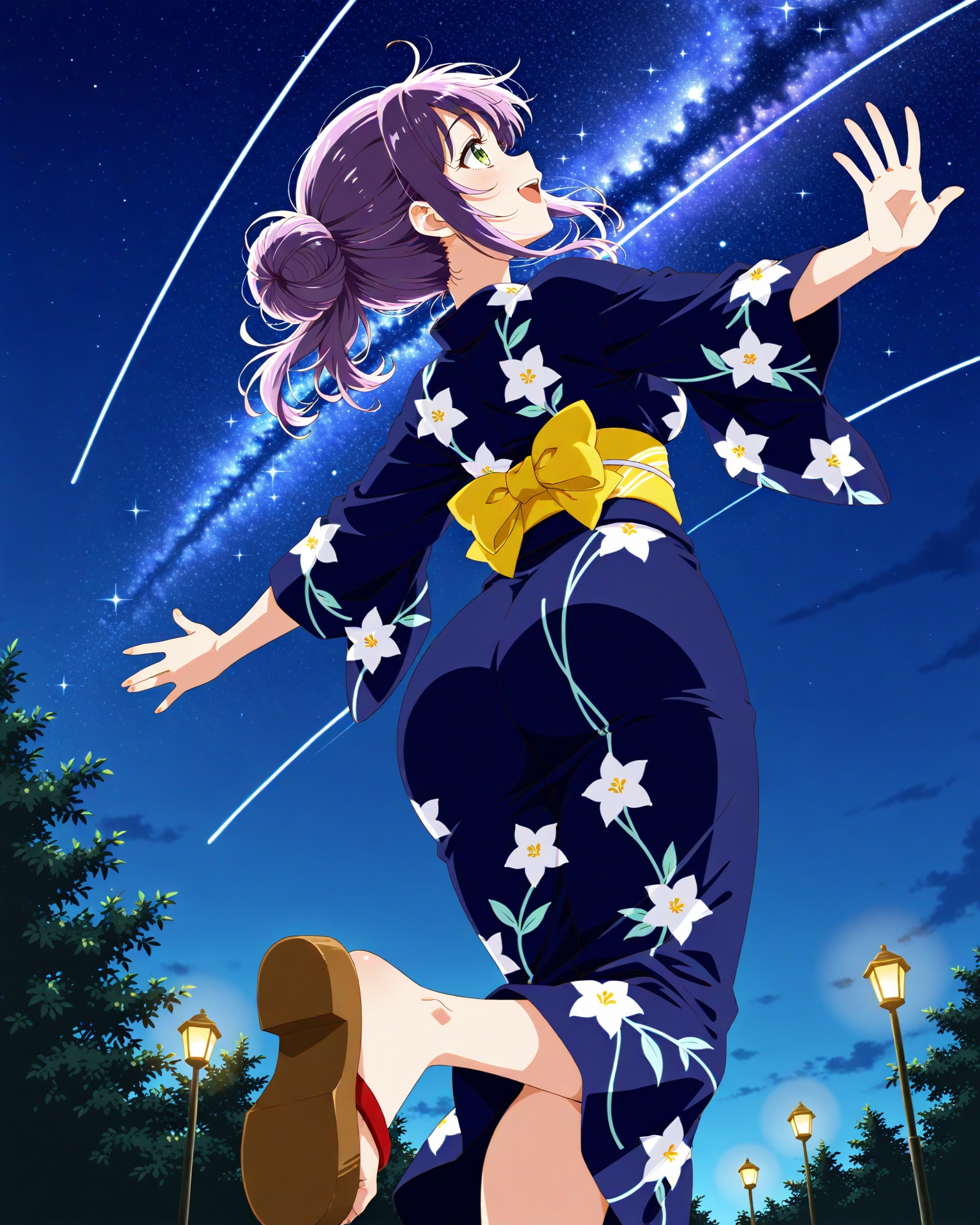 浴衣で星空を見て